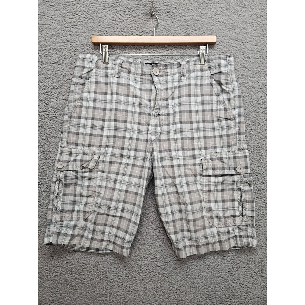 Calvin Klein Jeans Cargo Shorts 32 Gray Plaid Gorpcore Utility Summer Casual